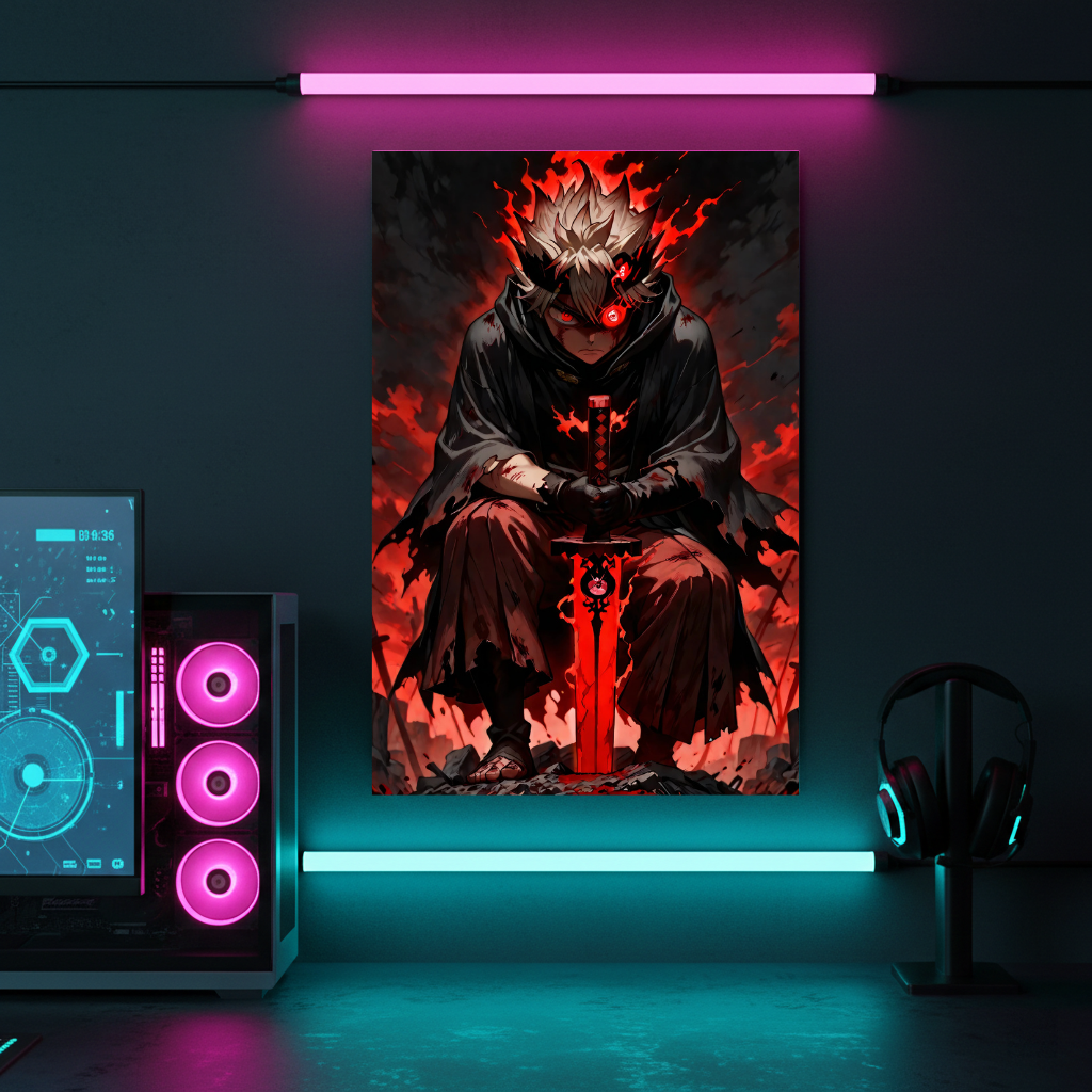 Black Clover Asta Devil Union Metal Poster – Red Flame Intense Art