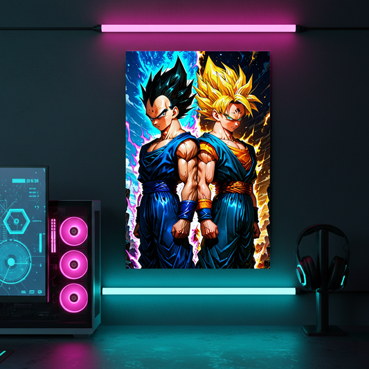 Goku &amp; Vegeta – Eternal Rivals | Premium Metal Displate | Dragon Ball Z Split-Screen Wall Art &amp; Magnet Poster