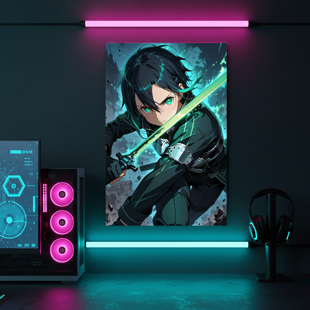 Kirito GGO – Photon Blade Master | Premium Metal Displate | Sword Art Online Action Wall Art &amp; Magnet Poster