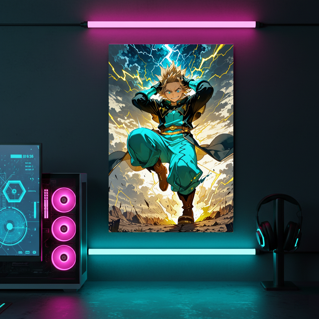 Black Clover Luck Voltia Lightning Magic Metal Poster – Electric Battle Art