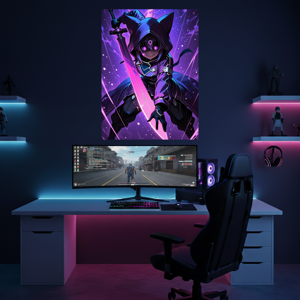 Yuuki Konno – Shadow Cat Assassin | Premium Metal Displate | Sword Art Online Dark Wall Art &amp; Magnet Poster