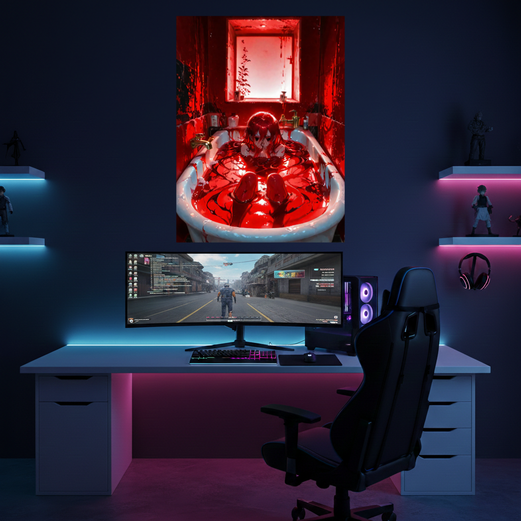 Submerged in Crimson – Artistic Horror Metal Print