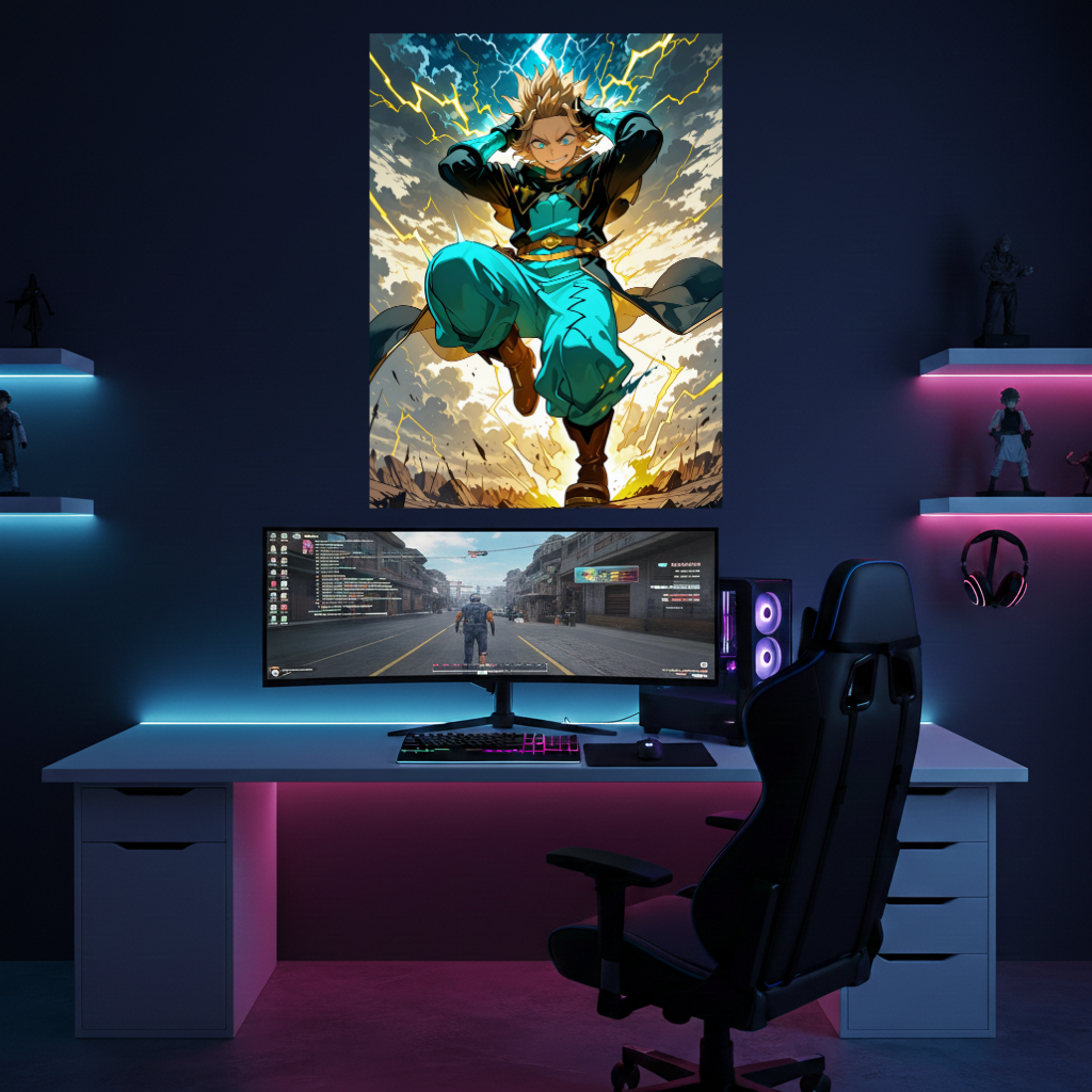 Black Clover Luck Voltia Lightning Magic Metal Poster – Electric Battle Art