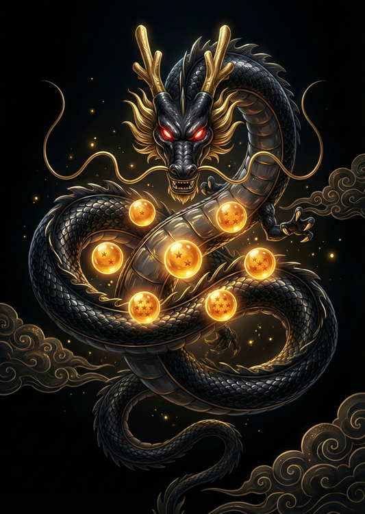Shenlong Dragon Ball Metal Poster – Premium Drachen Wandkunst mit 7 Dragon Balls