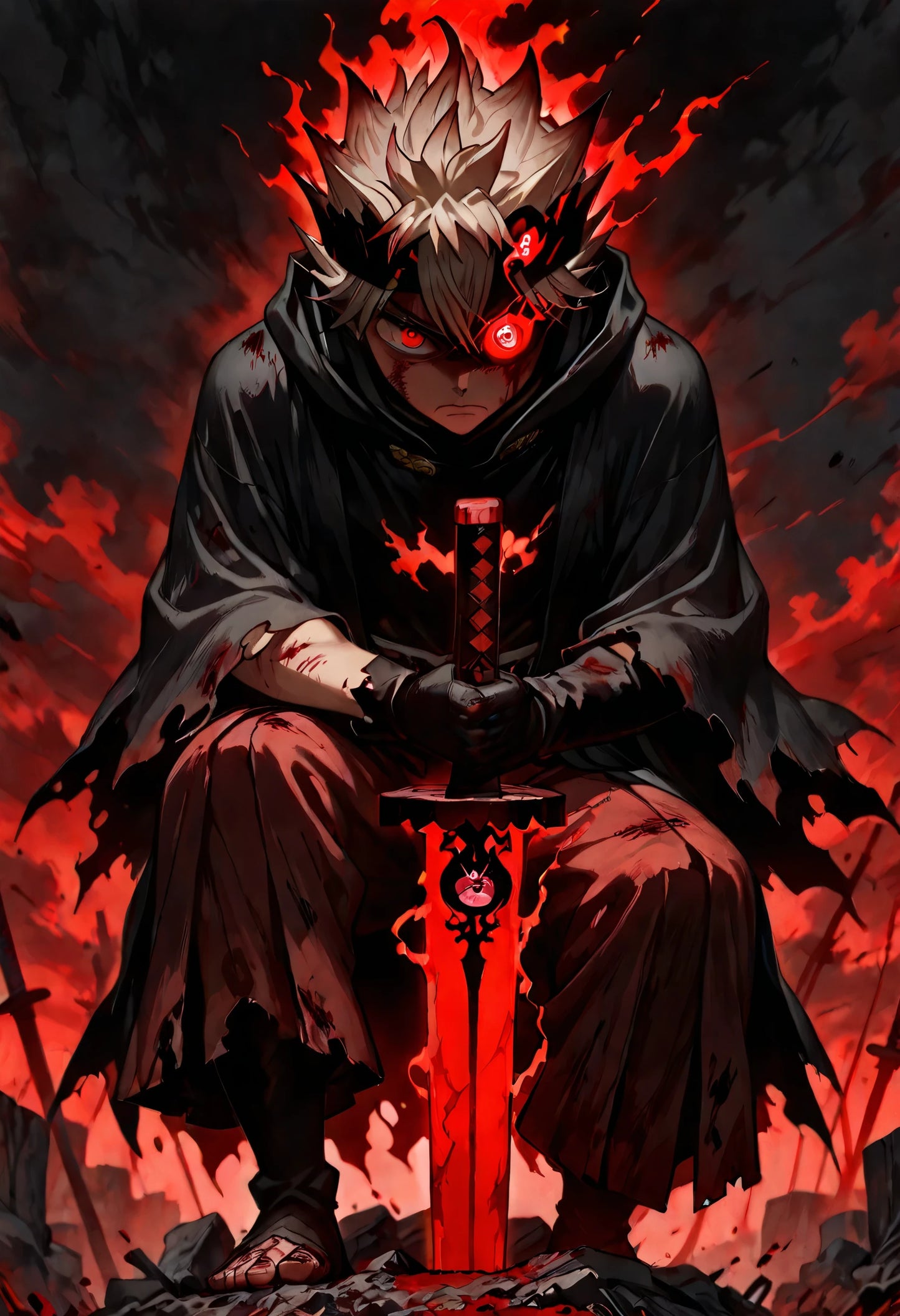 Black Clover Asta Devil Union Metal Poster – Red Flame Intense Art