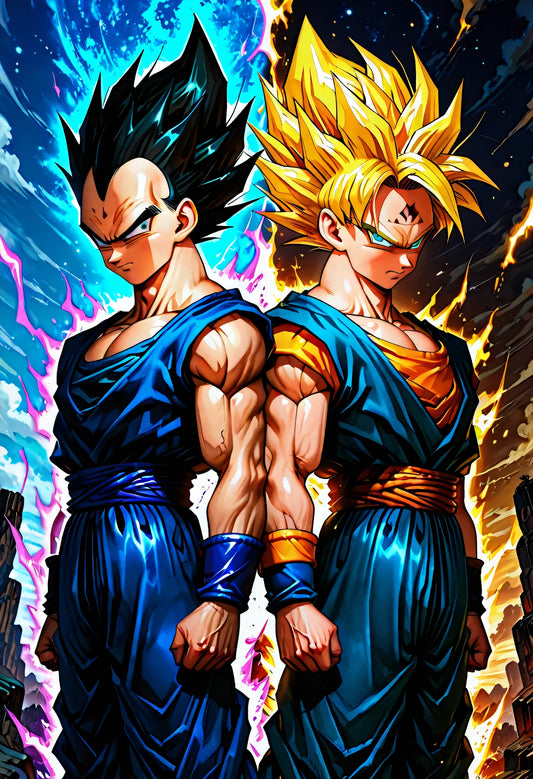 Goku & Vegeta – Eternal Rivals | Premium Metall Displate | Dragon Ball Z Split-Screen Wandkunst & Magnet-Poster
