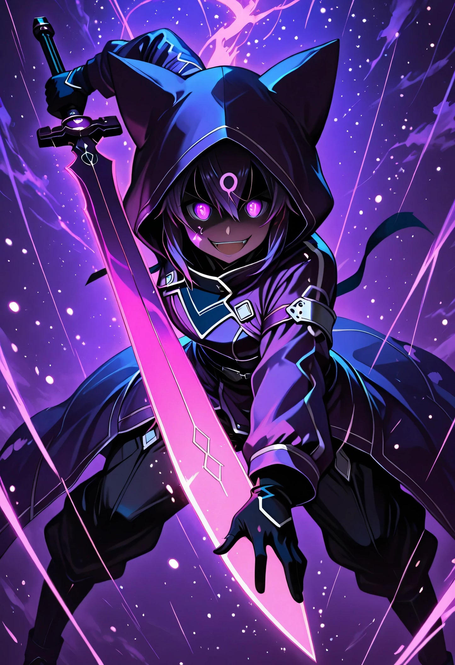 Yuuki Konno – Shadow Cat Assassin | Premium Metal Displate | Sword Art Online Dark Wall Art &amp; Magnet Poster