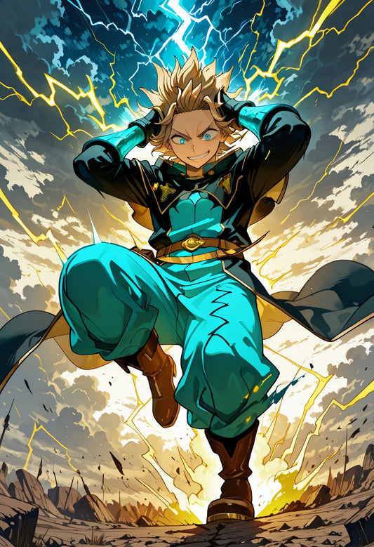 Black Clover Luck Voltia Lightning Magic Metal Poster – Electric Battle Art