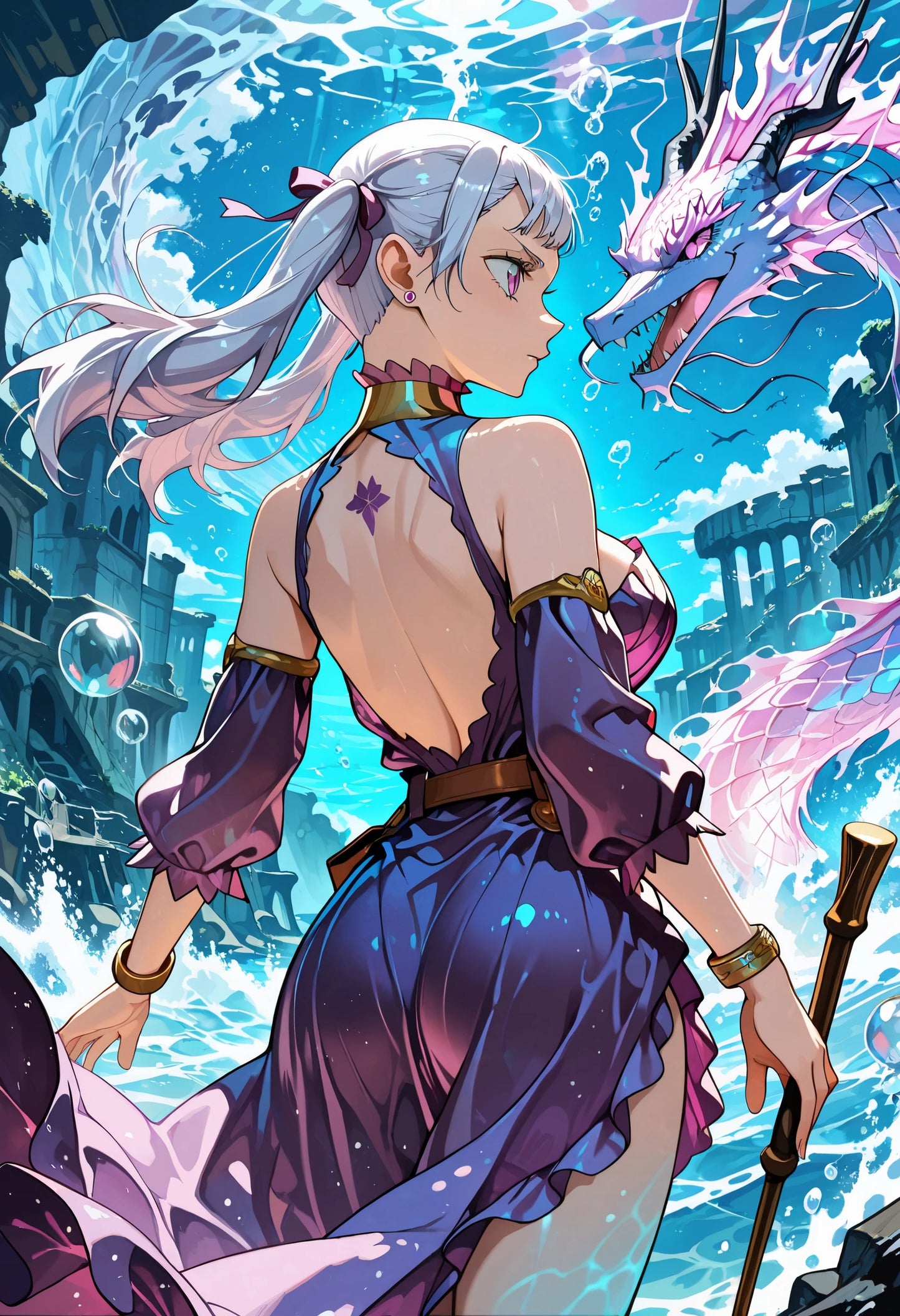 Black Clover Noelle Valkyrie Dragon Metal Poster – Water Magic Art