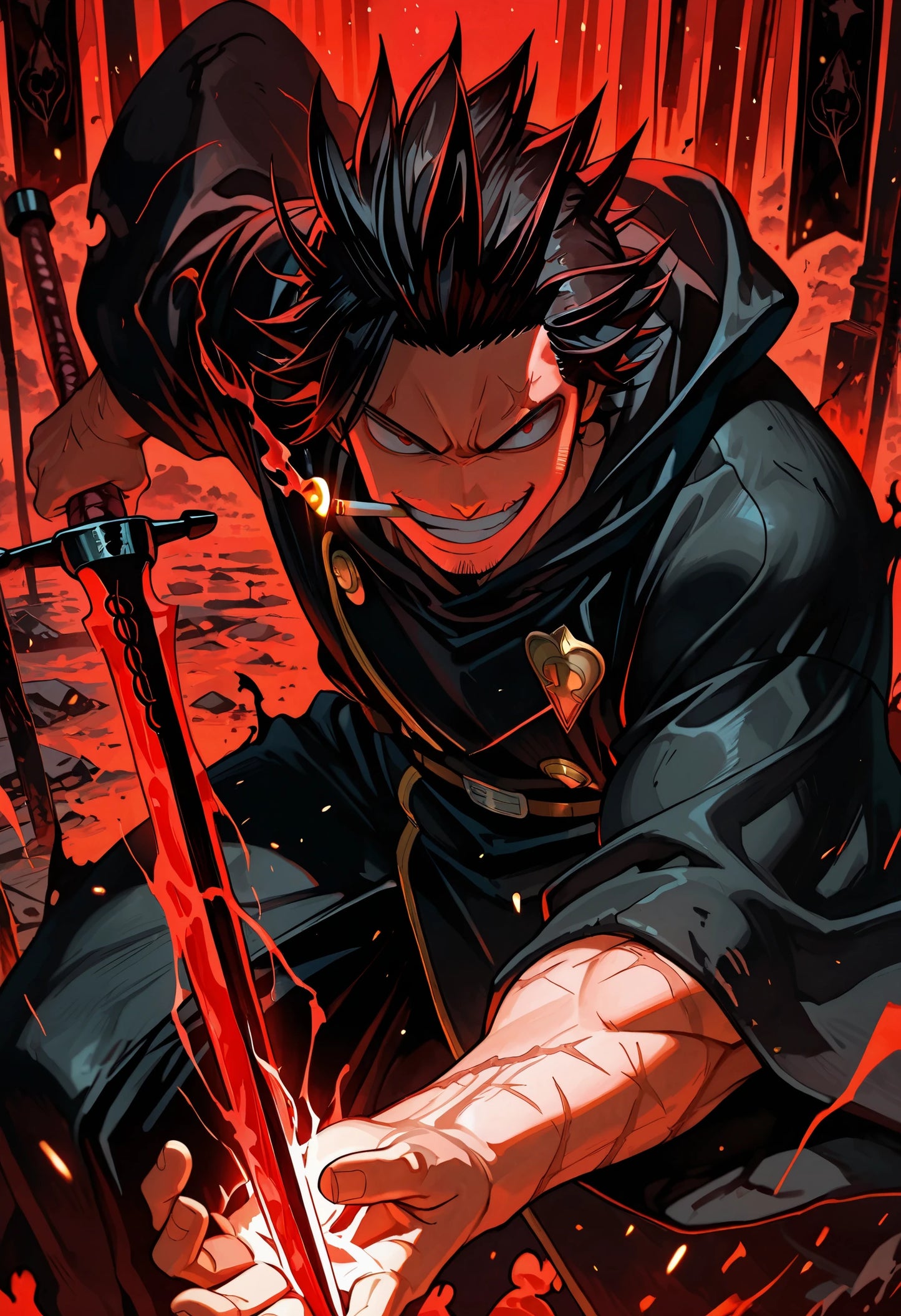 Black Clover Yami Sukehiro Red Sword Metal Poster – Intense Captain Art